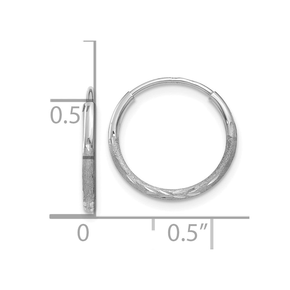 14K White Gold 1.2x12mm Satin Diamond-cut Endless Tube Hoop Earrings
