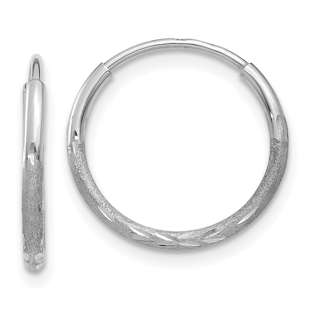 14K White Gold 1.2x12mm Satin Diamond-cut Endless Tube Hoop Earrings