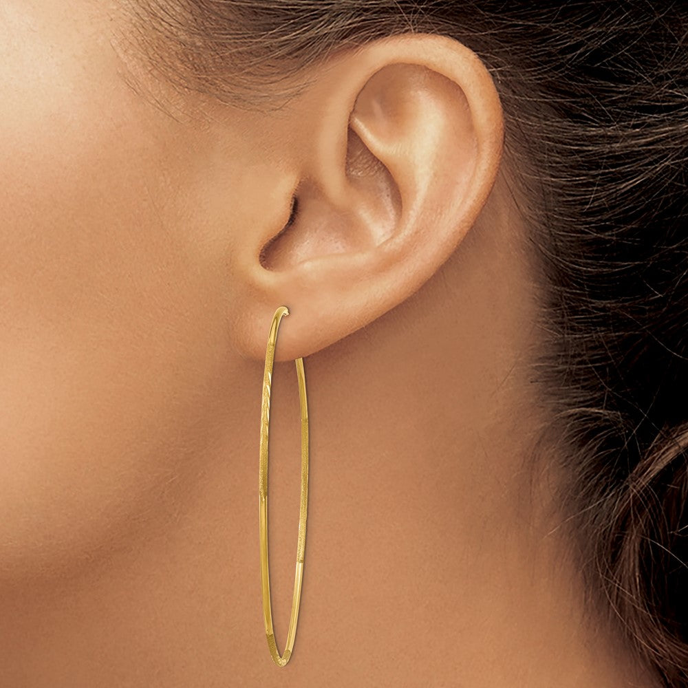 14k 1.2x60mm Satin Diamond-cut Endless Tube Hoop Earrings