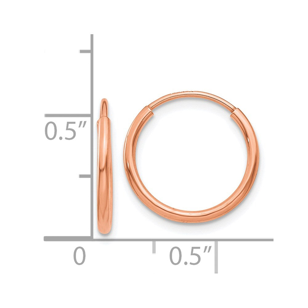 14k Rose Gold 1.2x14mm Polished Endless Tube Hoop Earrings
