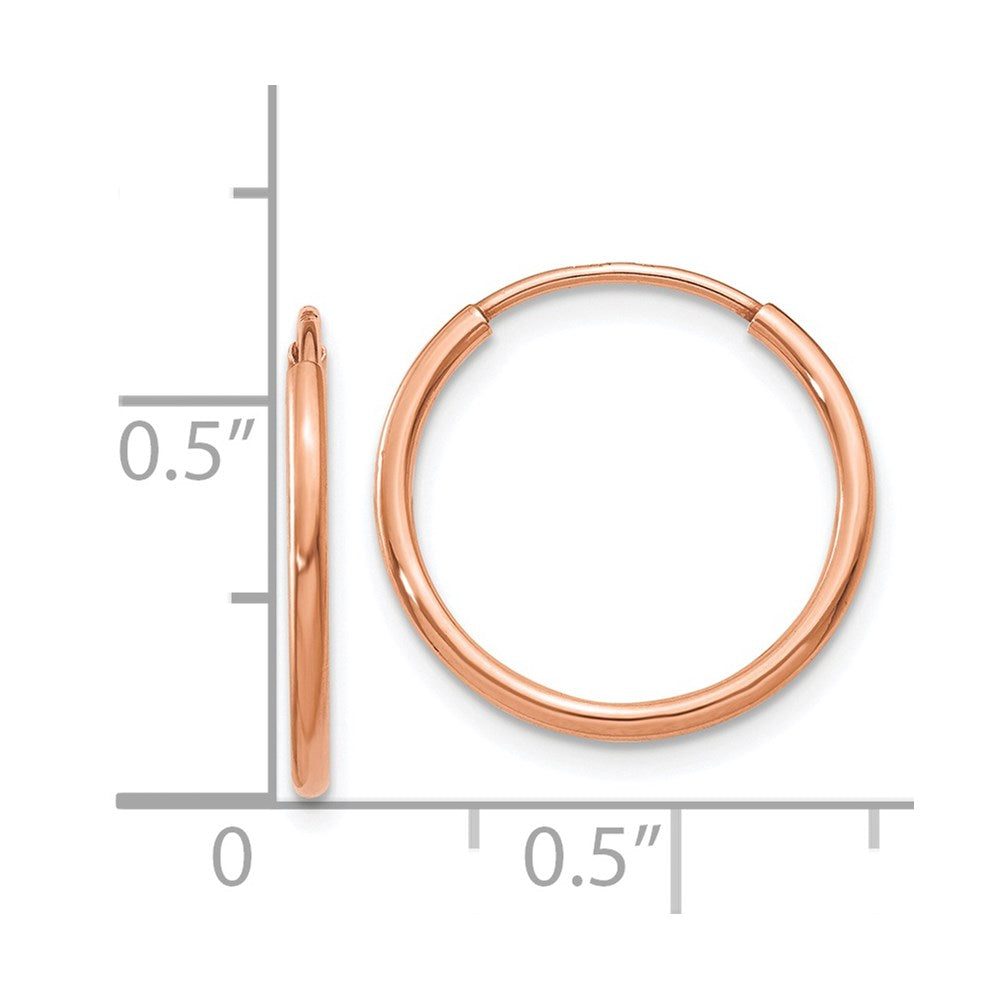 14k Rose Gold 1.2x16mm Polished Endless Tube Hoop Earrings