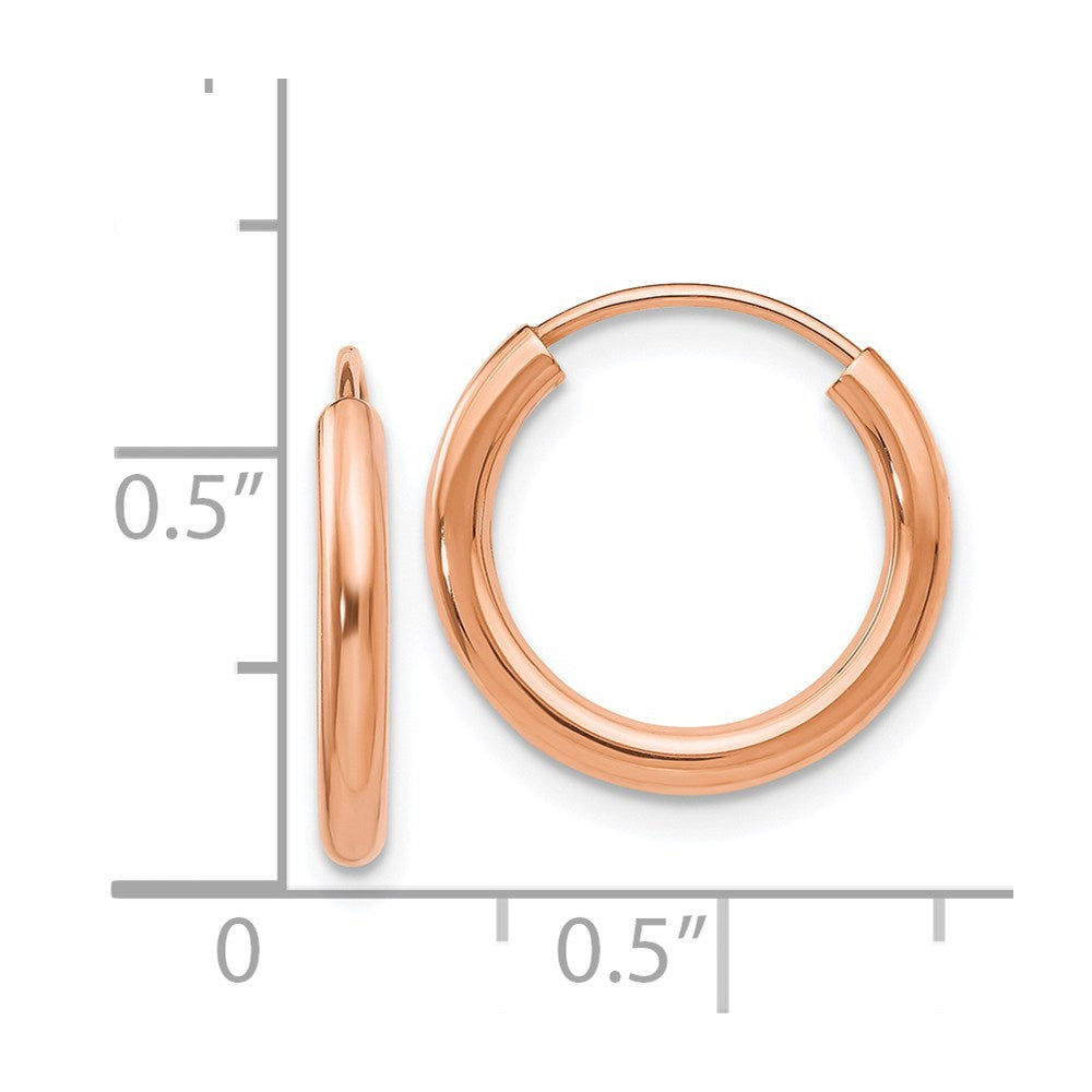 14k Rose Gold 2x16mm Polished Round Endless Hoop Earrings