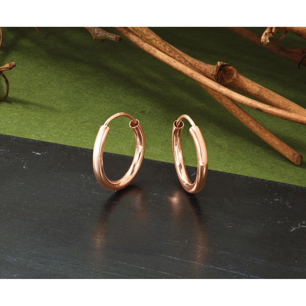 14k Rose Gold 2x16mm Polished Round Endless Hoop Earrings