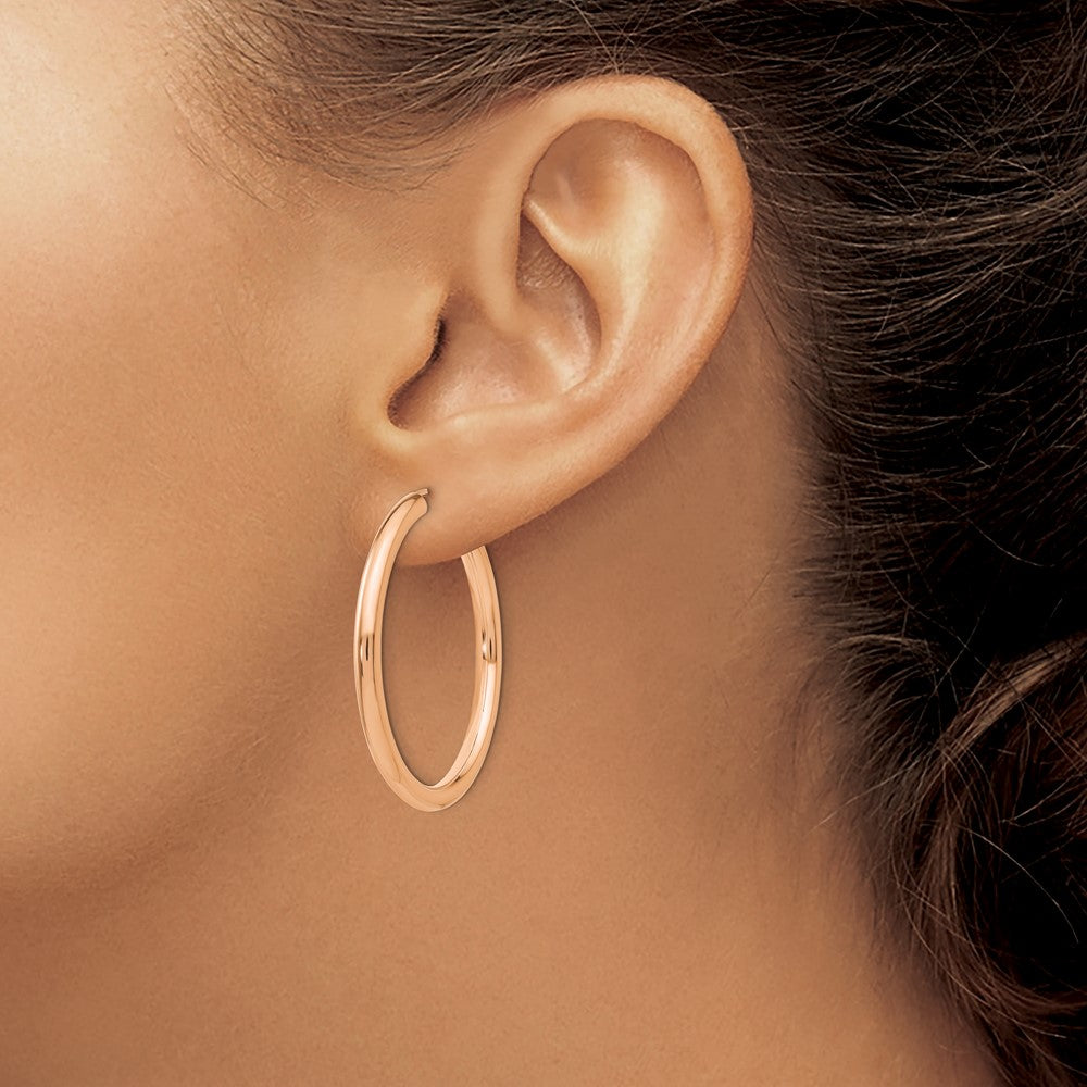 14k Rose Gold 3.00x35mm Polished Endless Tube Hoop Earrings