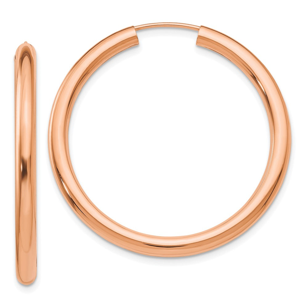 14k Rose Gold 3.00x35mm Polished Endless Tube Hoop Earrings