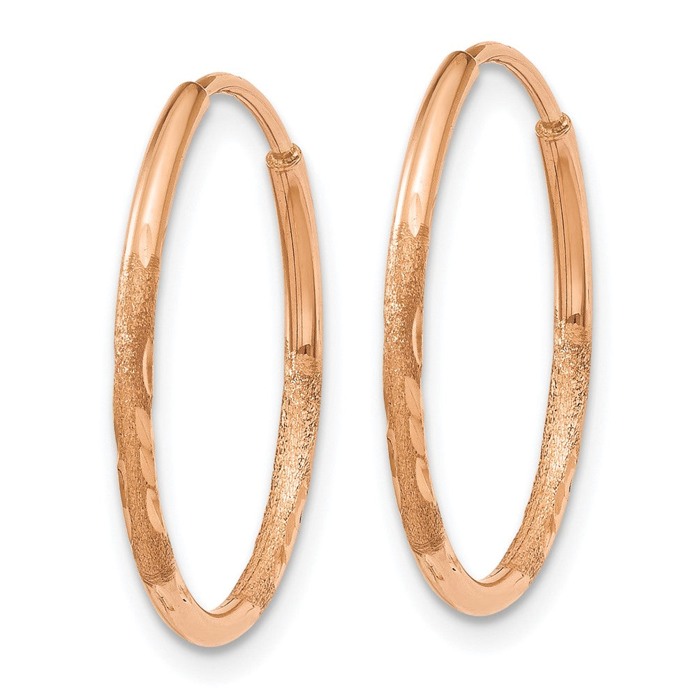 14k Rose Gold 1.2x20mm Diamond-cut Endless Tube Hoop Earrings