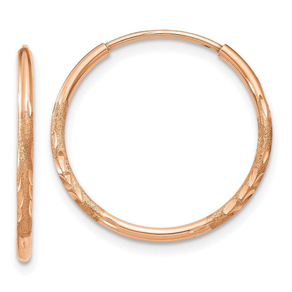 14k Rose Gold 1.2x20mm Diamond-cut Endless Tube Hoop Earrings