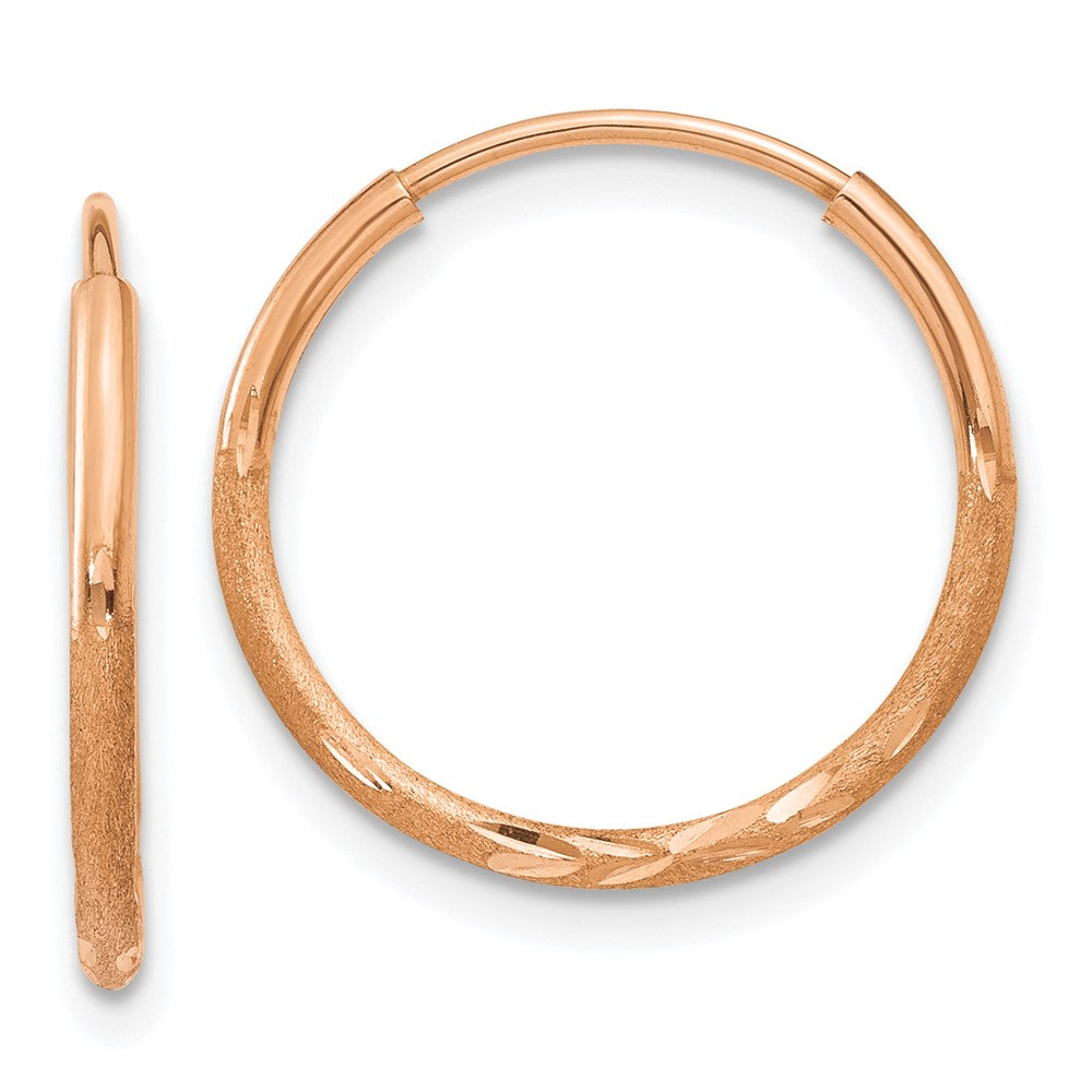 14k Rose Gold 1.2x16mm Diamond-cut Endless Tube Hoop Earrings