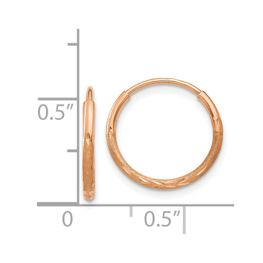 14k Rose Gold 1.2x14mm Diamond-cut Endless Tube Hoop Earrings
