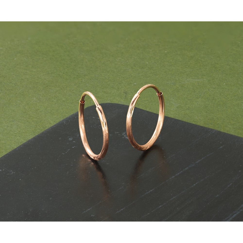 14k Rose Gold 1.2x14mm Diamond-cut Endless Tube Hoop Earrings