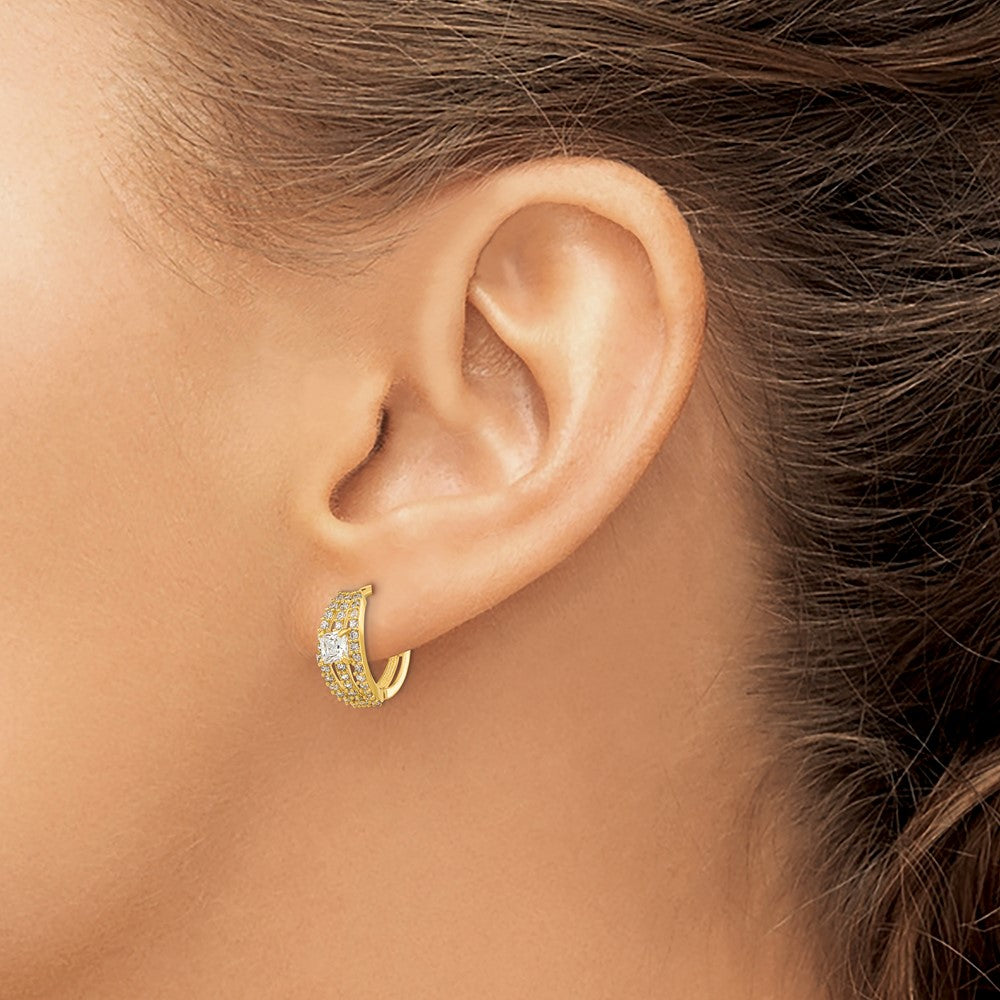 14K Polished Fancy CZ Hoop Earrings