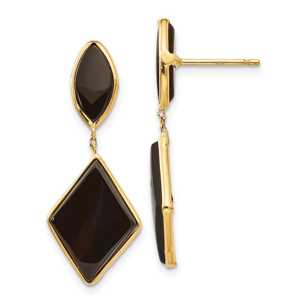 Polished;14k Yellow gold;Post;Onyx;Dangle