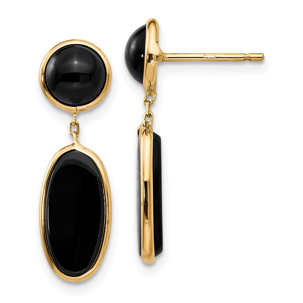 Polished;14k Yellow gold;Post;Onyx;Dangle