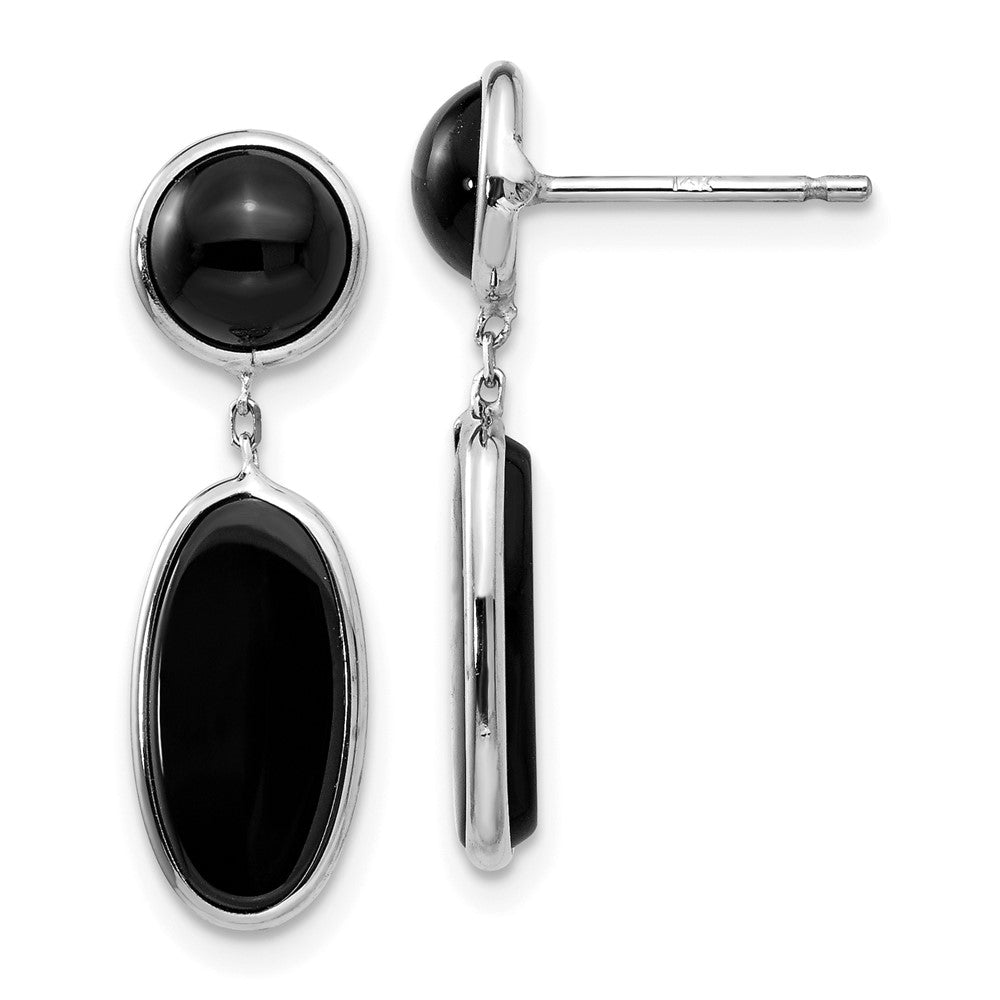 Polished;14K White gold;Post;Onyx;Dangle