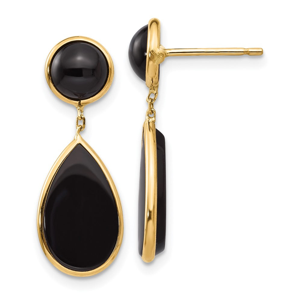Polished;14k Yellow gold;Post;Onyx;Dangle