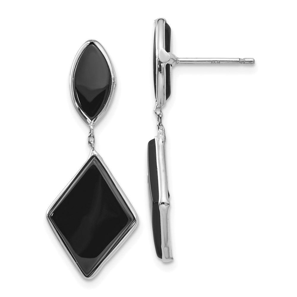 Polished;14K White gold;Post;Onyx;Dangle