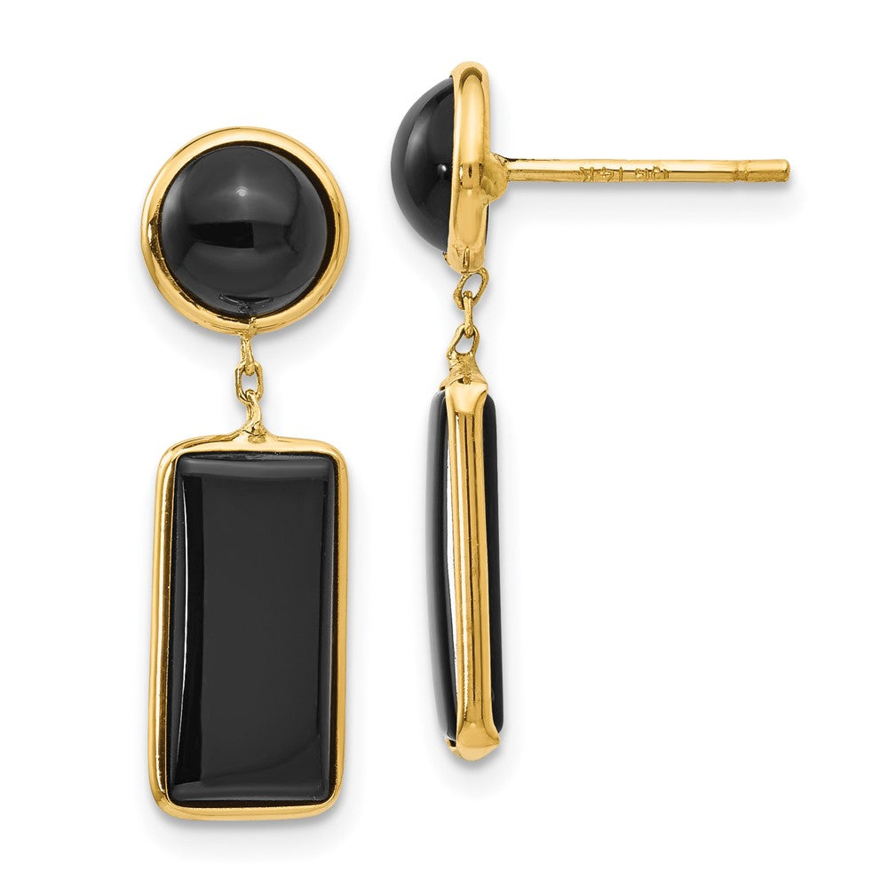 Polished;14k Yellow gold;Post;Onyx;Dangle