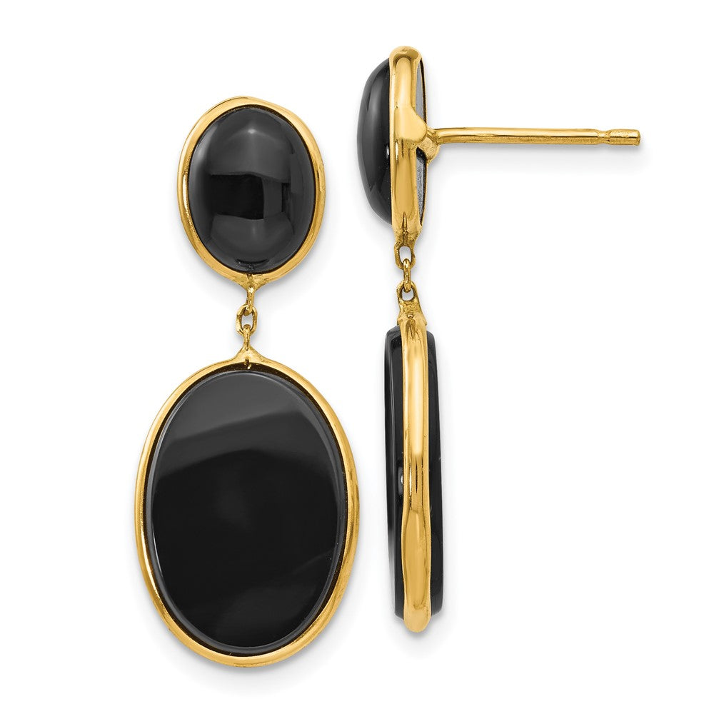 Polished;14k Yellow gold;Post;Onyx;Dangle