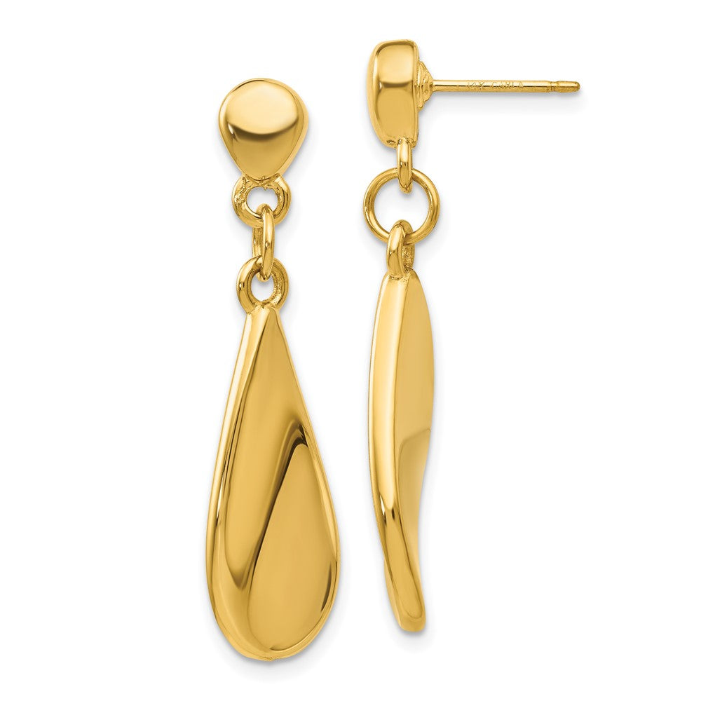 Polished;14k Yellow gold;Hollow;Post;Dangle