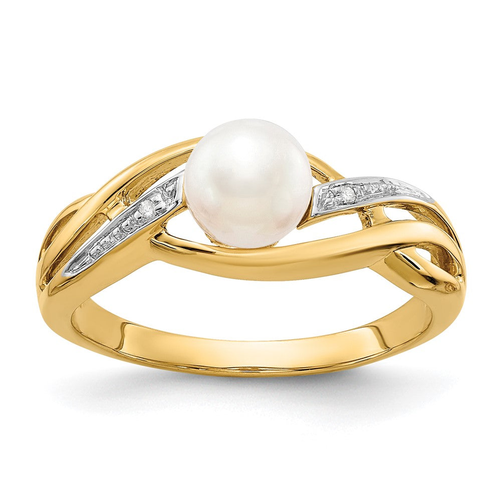 Polished;14k Yellow gold;Genuine;Freshwater cultured pearl;Diamond;AA quality