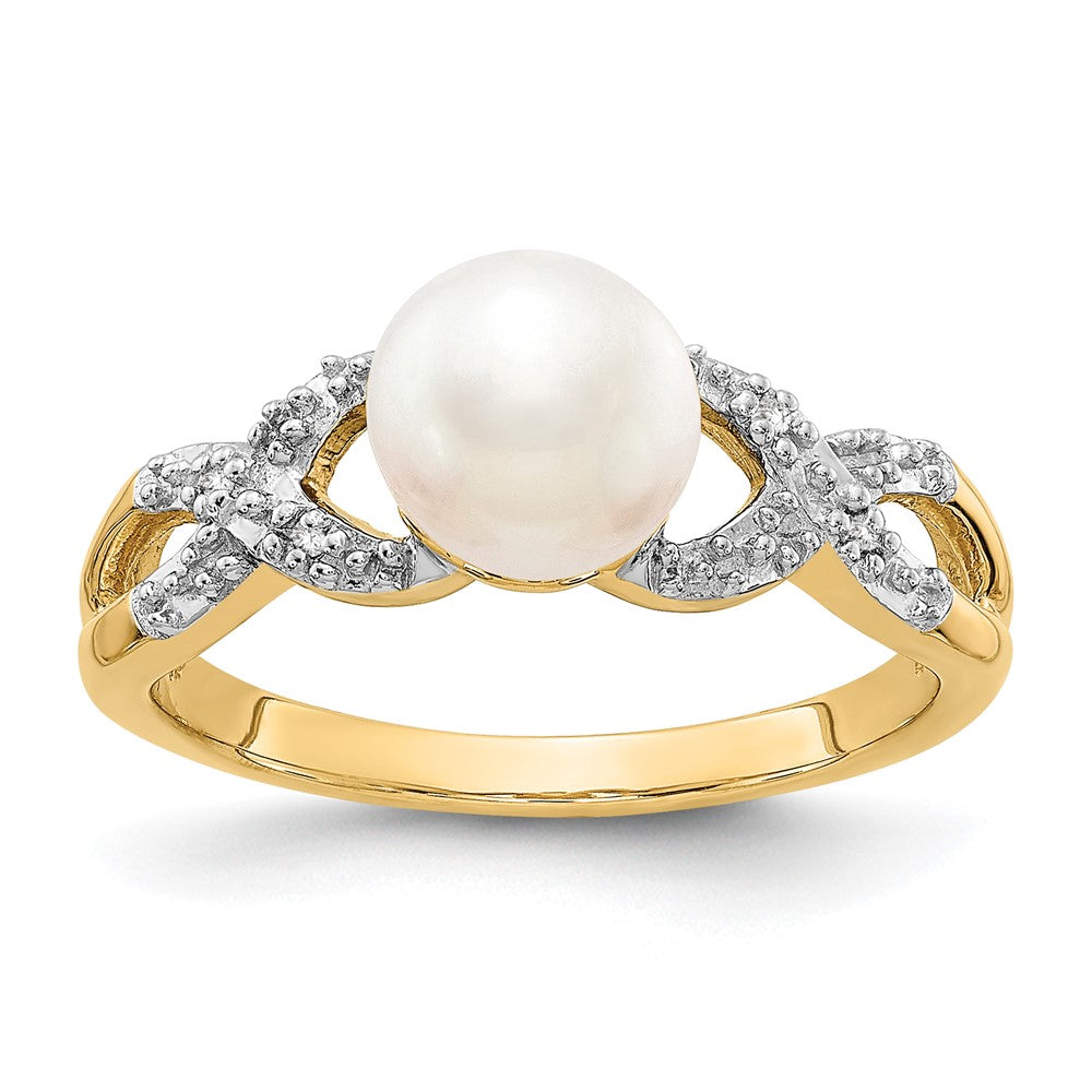 Polished;14k Yellow gold;Freshwater cultured pearl;Diamond;AA quality