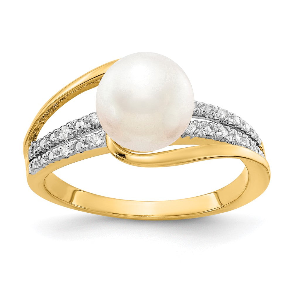 Polished;14k Yellow gold;Freshwater cultured pearl;Diamond;AA quality