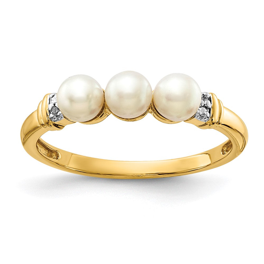 Polished;14k Yellow gold;Freshwater cultured pearl;Diamond;AA quality