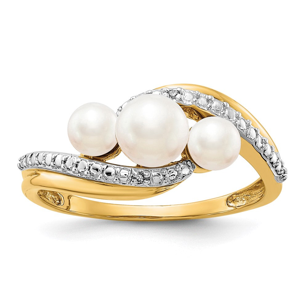 Polished;14k Yellow gold;Genuine;Freshwater cultured pearl;Diamond;AA quality