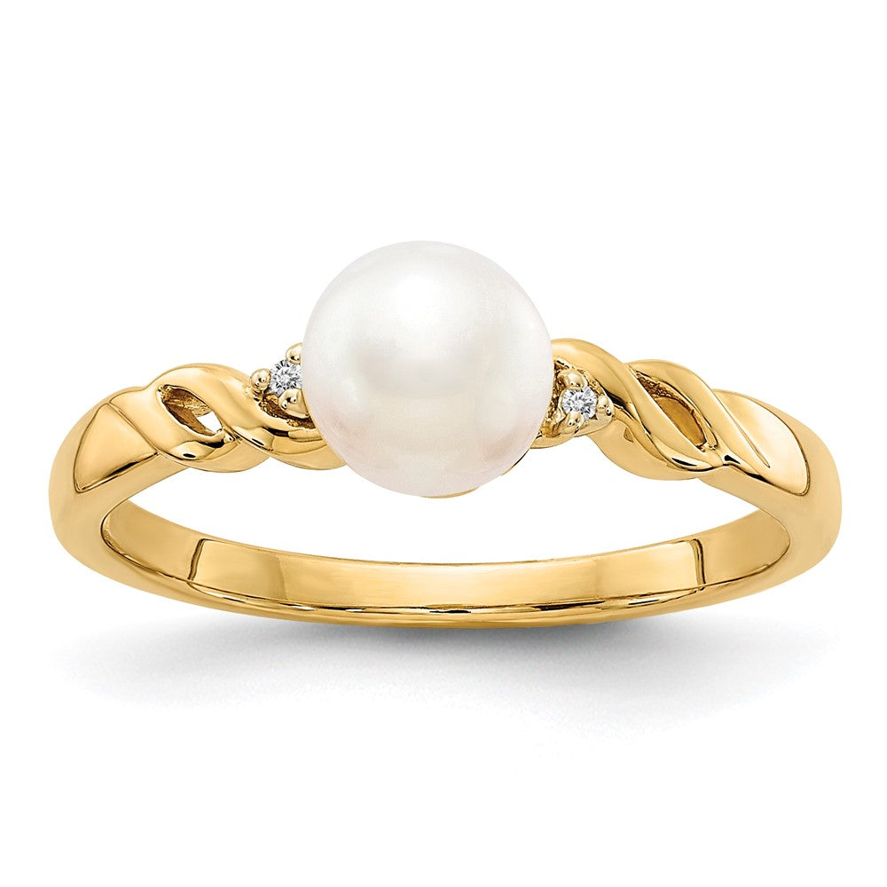 Polished;14k Yellow gold;Open back;Freshwater cultured pearl;Diamond