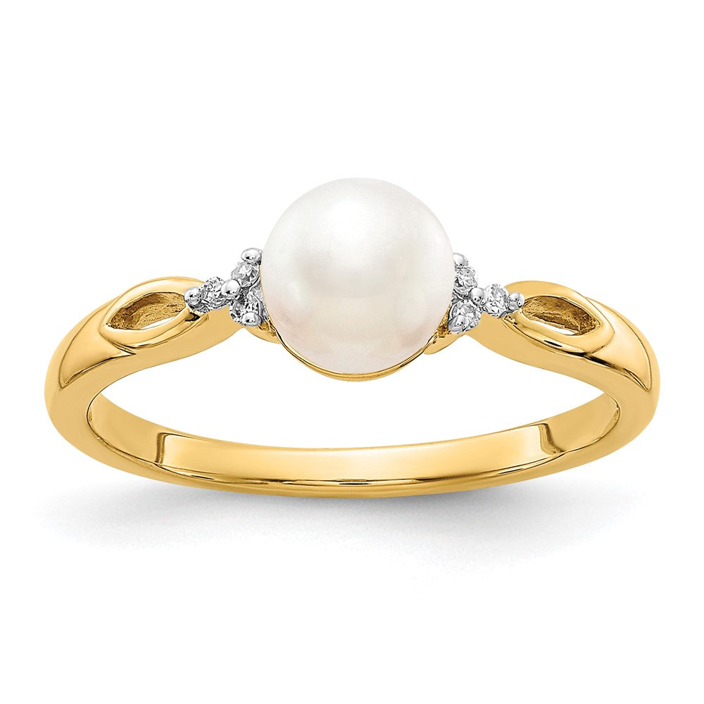 Polished;14k Yellow gold;Open back;Freshwater cultured pearl;Diamond