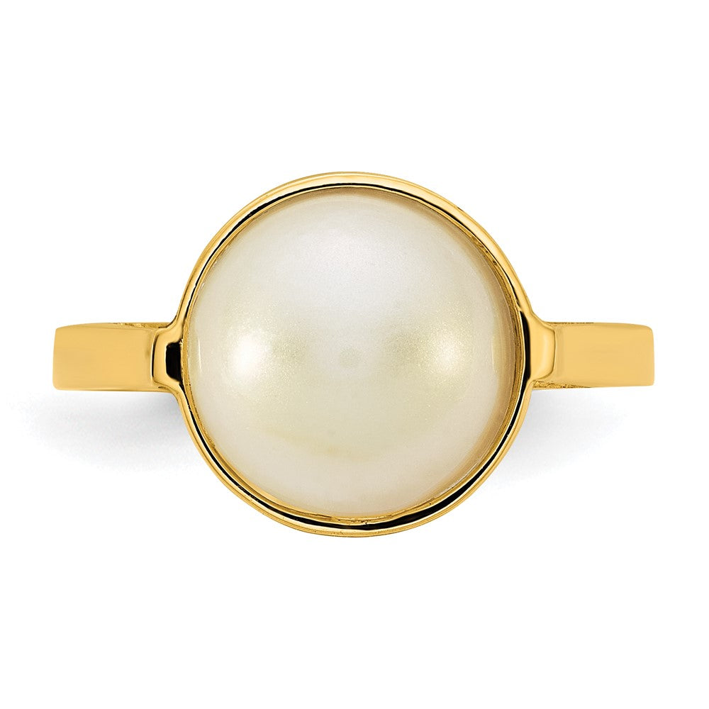 14k Polished 10-11mm White Saltwater Cultured Mabe Pearl Size 7 Ring
