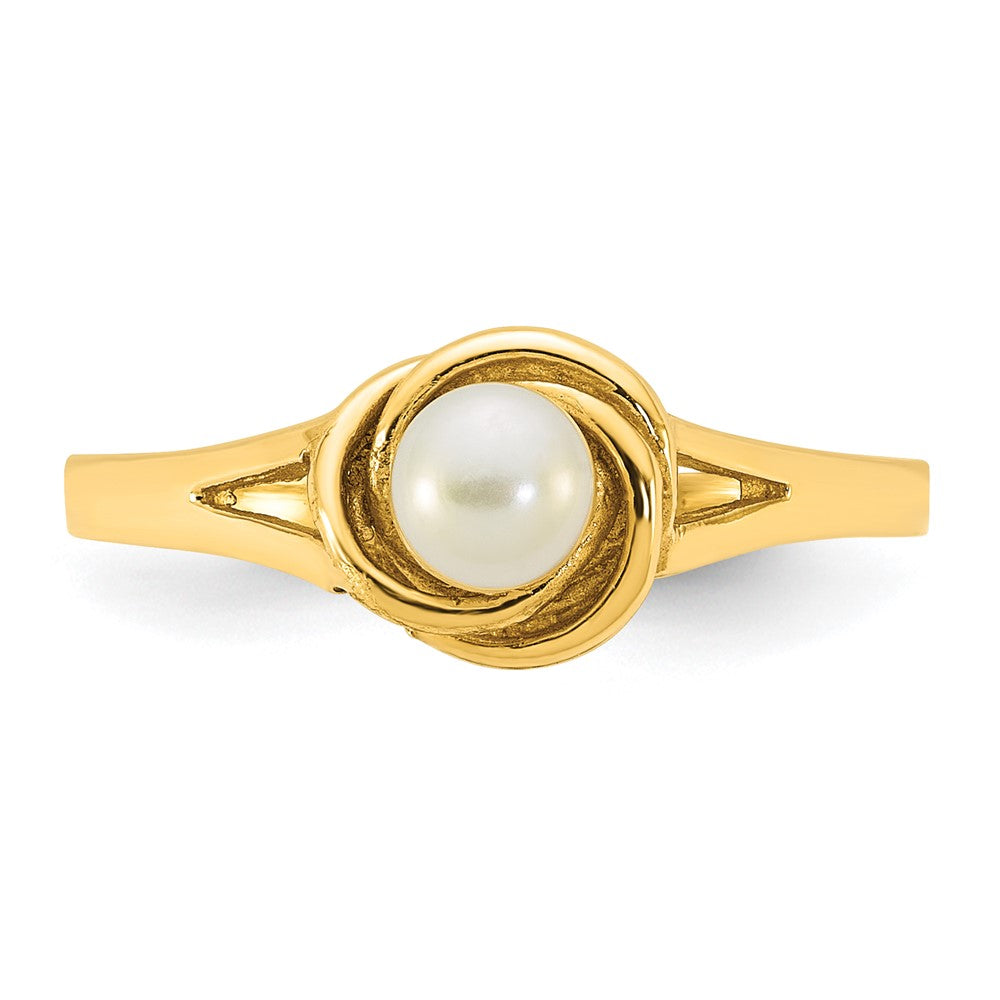 14k Polished 4-5mm White Button White Freshwater Cultured Pearl Size 7 Ring