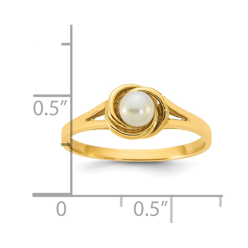 14k Polished 4-5mm White Button White Freshwater Cultured Pearl Size 7 Ring