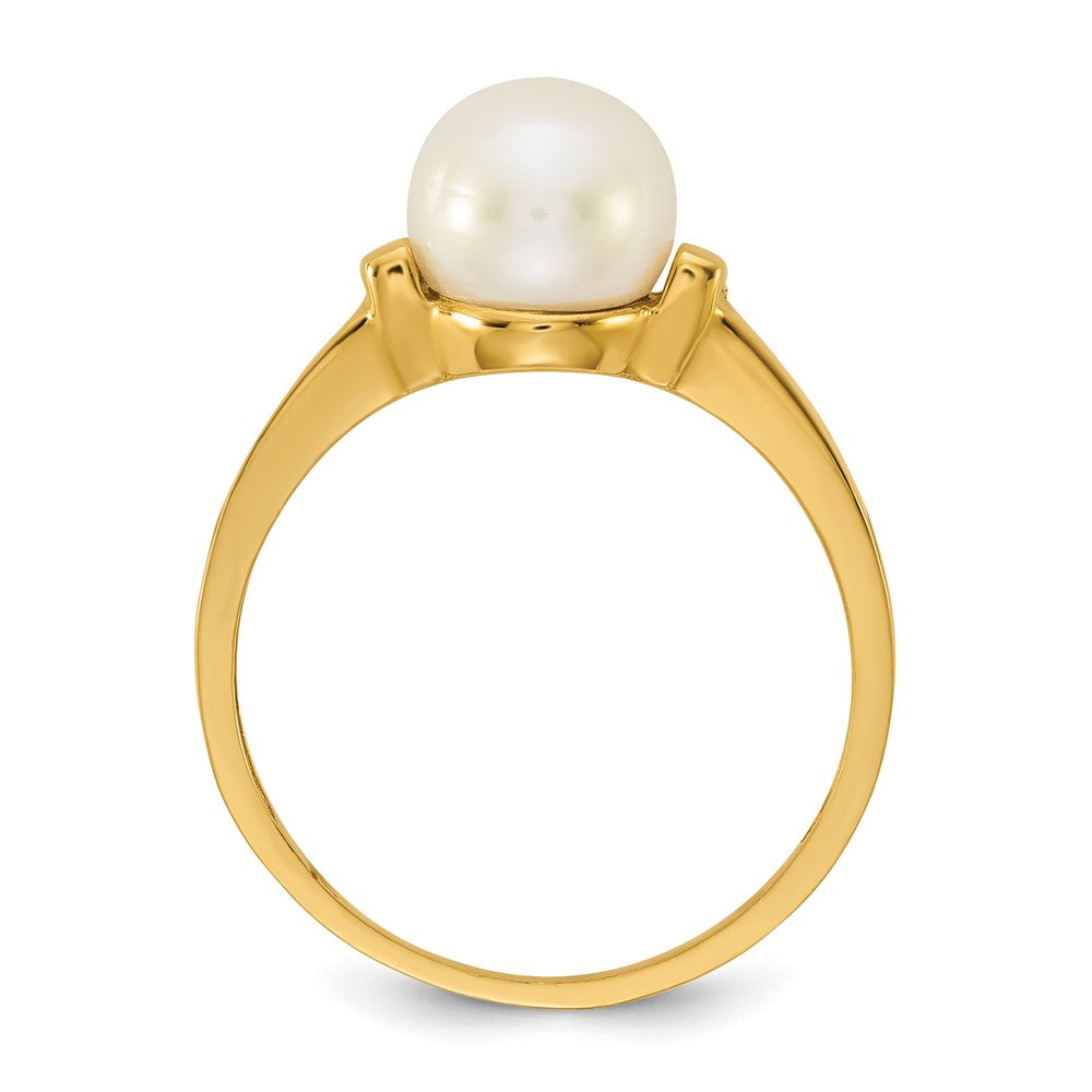 14k Polished 7-8mm Button White Freshwater Cultured Pearl Size 7 Ring