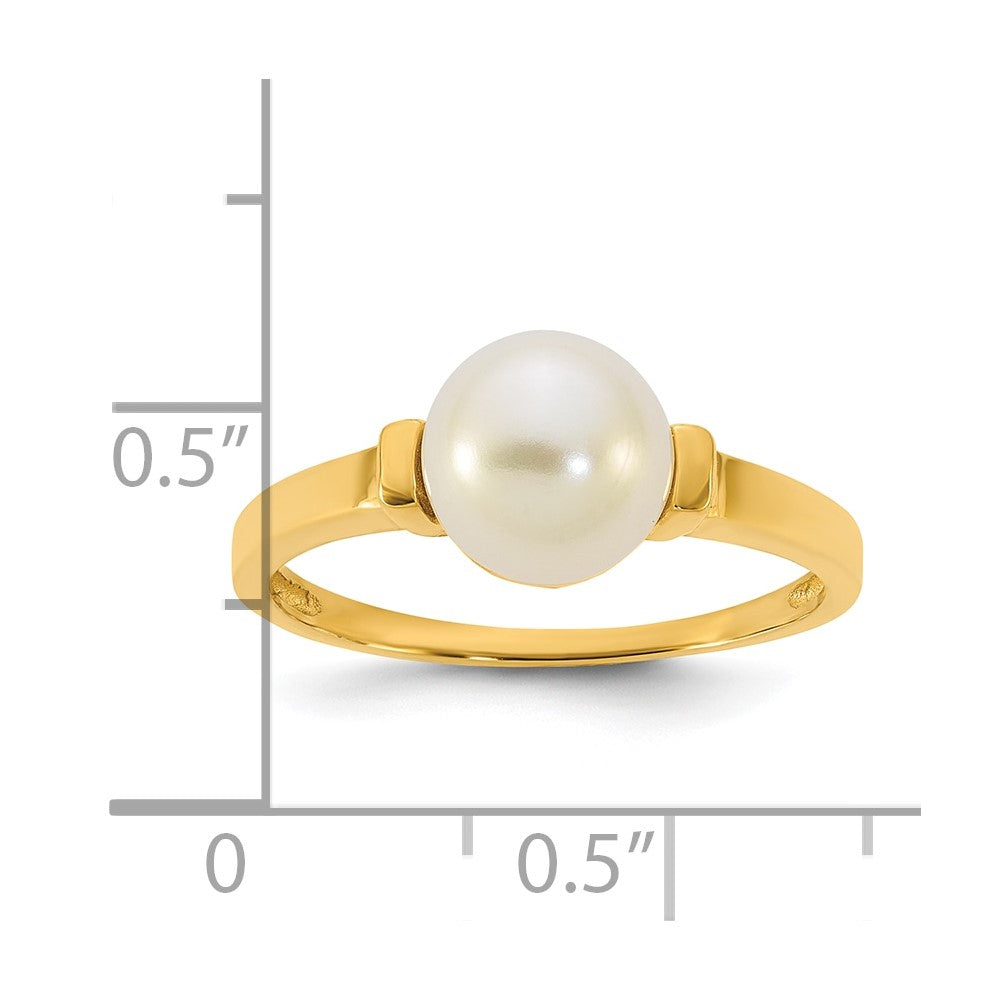 14k Polished 7-8mm Button White Freshwater Cultured Pearl Size 7 Ring