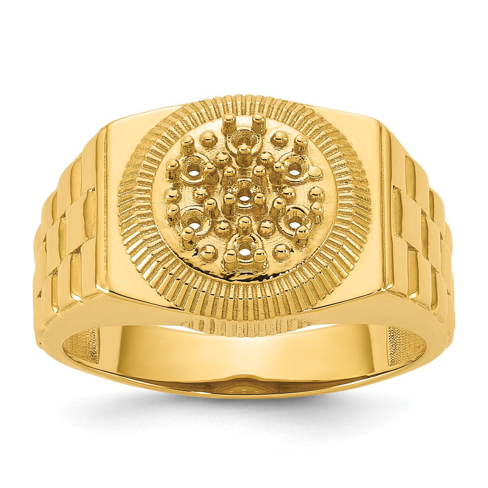 Casted;Polished;14k Yellow gold;Open back;Avail. in 10k yellow gold;Avail. in 18k yellow gold;Avail. in platinum;Not engraveable;Prong set;Avail. in 10k white gold;Avail. in 18k white gold;Mens