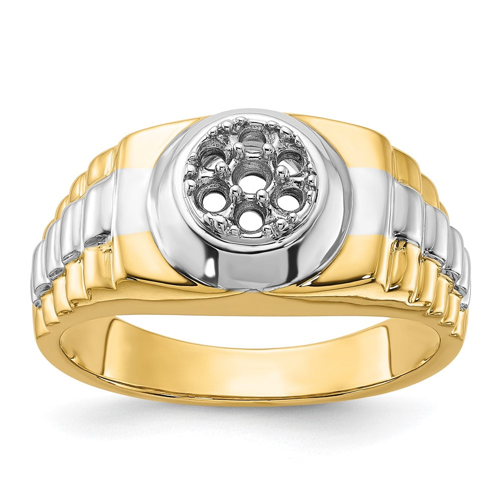 Casted;Polished;14K Two-tone;Open back;Avail. in 10k yellow gold;Avail. in 18k yellow gold;Avail. in 14k white gold;Avail. in 14k yellow gold;Avail. in platinum;Not engraveable;Prong set;Avail. in 10k white gold;Avail. in 18k white gold;Mens