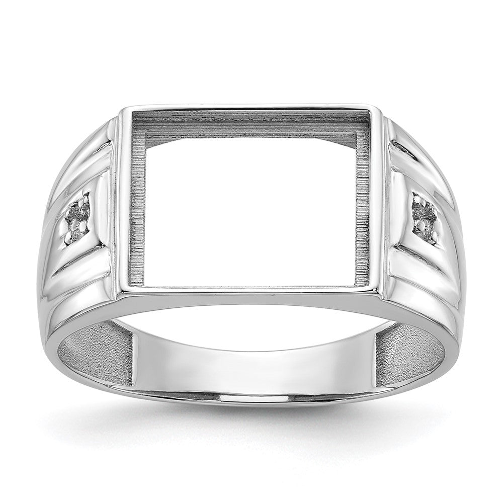 Casted;Polished;14K White gold;Avail. in 10k yellow gold;Avail. in 18k yellow gold;Avail. in platinum;Not engraveable;Prong set;Sizing 2-3 weeks;5 sizes up, 2 sizes down;Avail. in 10k white gold;Avail. in 18k white gold;Mens