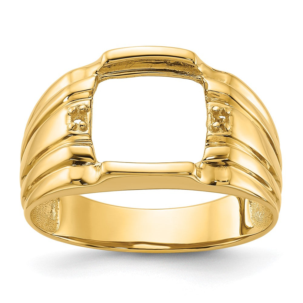 Casted;Polished;14k Yellow gold;Open back;Avail. in 10k yellow gold;Avail. in 18k yellow gold;Avail. in platinum;Not engraveable;Prong set;Sizing 2-3 weeks;5 sizes up, 2 sizes down;Avail. in 10k white gold;Avail. in 18k white gold;Mens