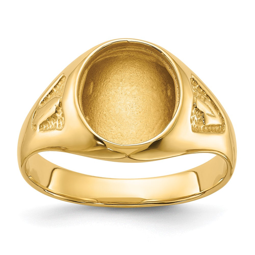 Solid;Polished;14k Yellow gold;Closed back;Antique finish;Avail. in 10k yellow gold;Avail. in 18k yellow gold;Avail. in 14k white gold;Avail. in platinum;Not engraveable;Sizing 2-3 weeks;5 sizes up, 2 sizes down;Avail. in 10k white gold;Avail. in 18k white gold;Mens