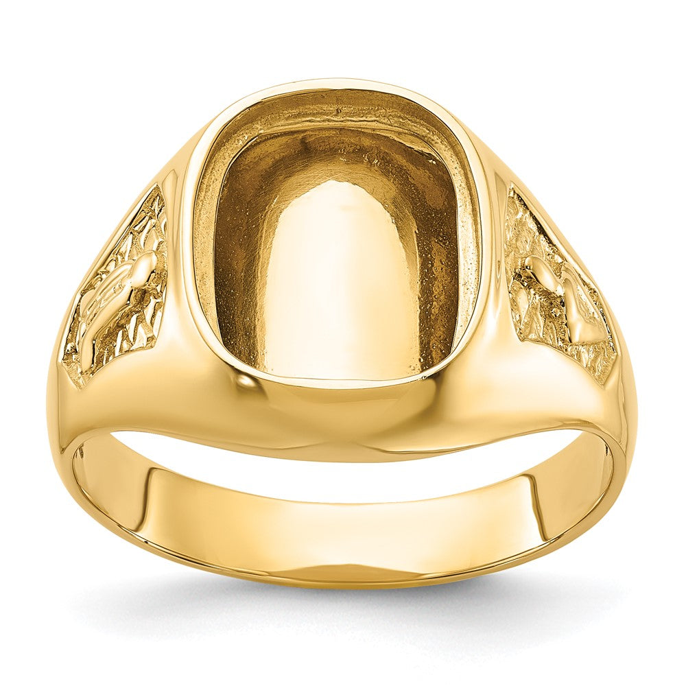 Solid;Polished;14k Yellow gold;Closed back;Antique finish;Avail. in 10k yellow gold;Avail. in 18k yellow gold;Avail. in 14k white gold;Avail. in platinum;Not engraveable;Sizing 2-3 weeks;5 sizes up, 2 sizes down;Avail. in 10k white gold;Avail. in 18k white gold;Mens