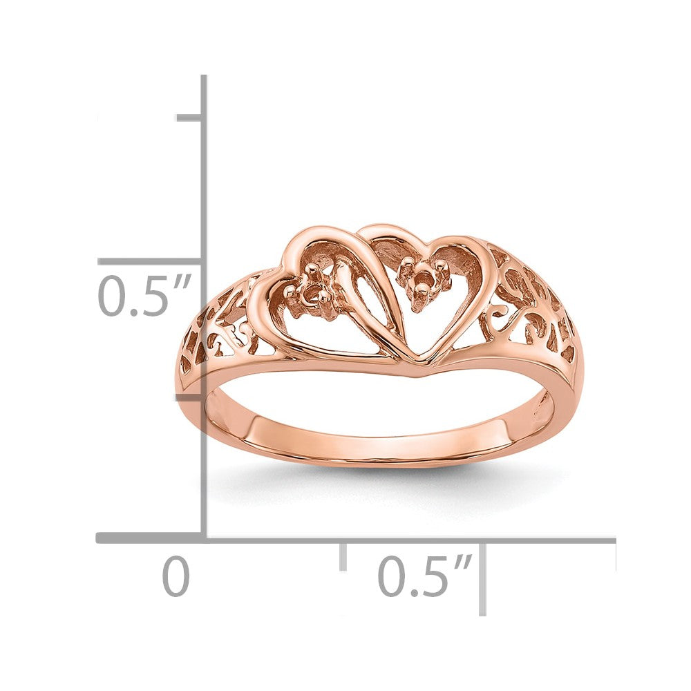 14k Rose Gold Polished .05ct. Diamond Heart Ring Mounting