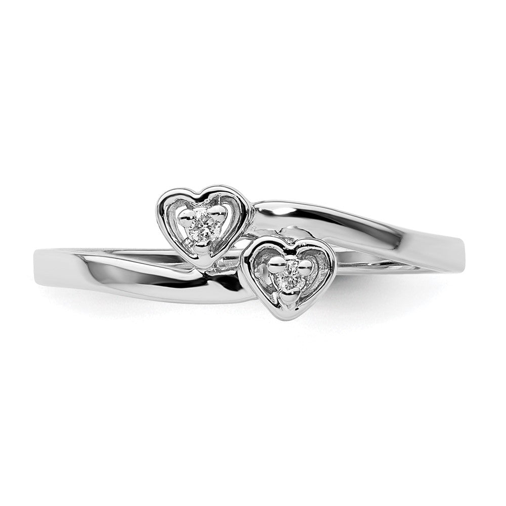 14k White Gold Polished AA Diamond heart ring