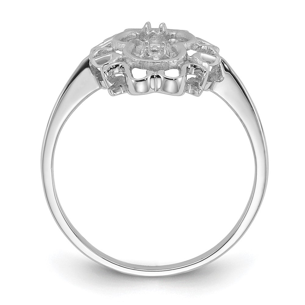 14k White Gold Polished Diamond & Pearl Scroll Ring Mounting