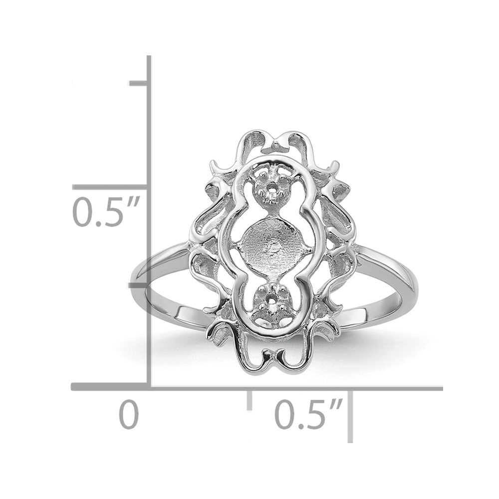 14k White Gold Polished Diamond & Pearl Scroll Ring Mounting