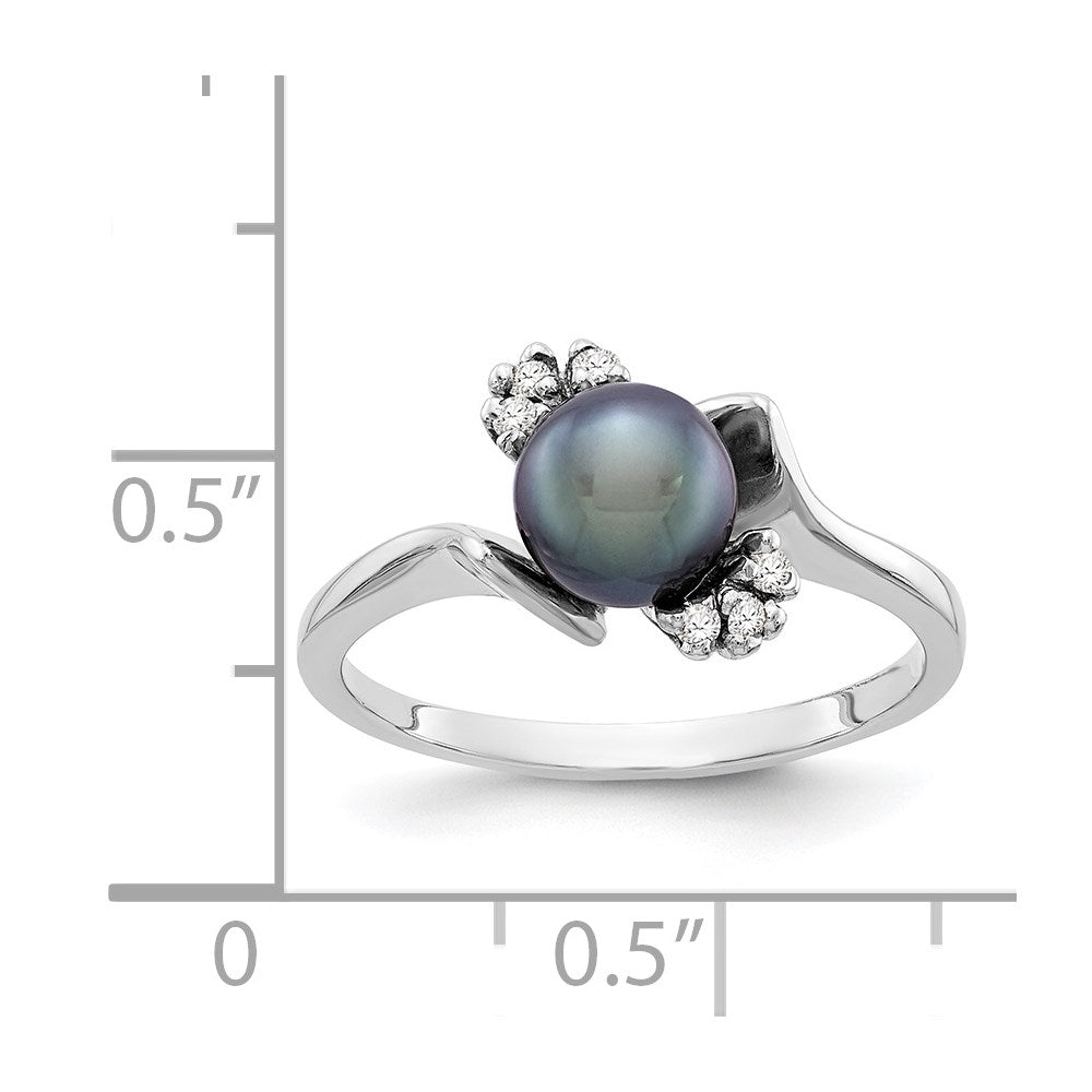 14k White Gold 6mm Black FW Cultured Pearl AA Diamond ring