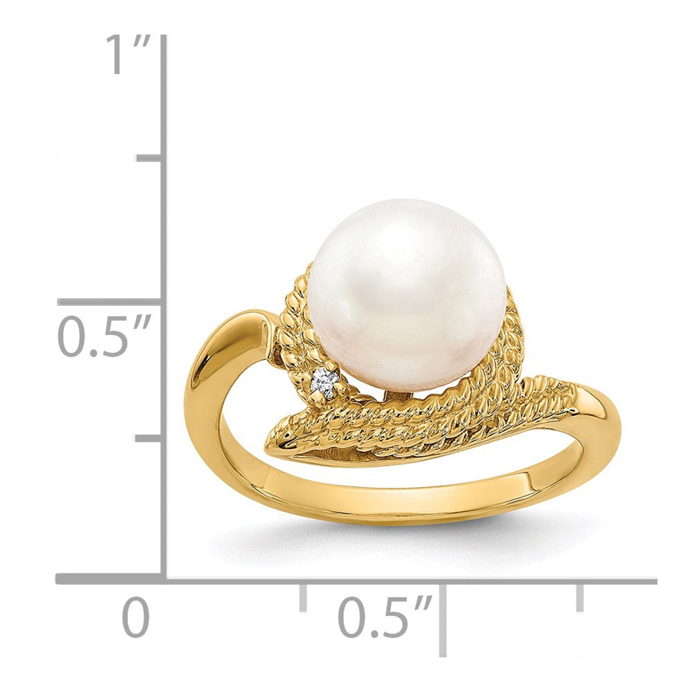 14k 8.5mm FW Cultured Pearl AA Diamond ring