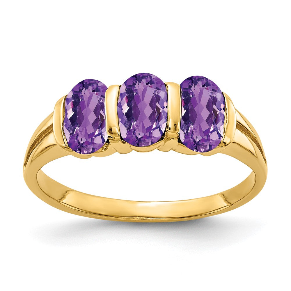 Casted;Polished;14k Yellow gold;Genuine;Amethyst;Avail. in 10k yellow gold;Avail. in 18k yellow gold;Avail. in platinum;Channel set;Avail. in 18k white gold;Oval