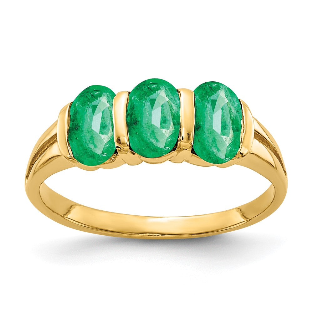 Casted;Polished;14k Yellow gold;Genuine;Emerald;Avail. in 10k yellow gold;Avail. in 18k yellow gold;Avail. in platinum;Channel set;Avail. in 18k white gold;Oval