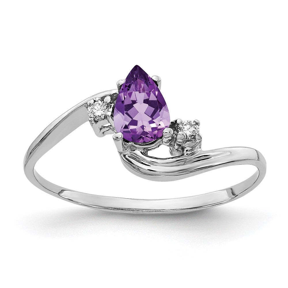 Casted;Polished;14K White gold;Genuine;Amethyst;Diamond;Avail. in 10k yellow gold;Avail. in 18k yellow gold;Avail. in 14k yellow gold;Avail. in platinum;Prong set;Avail. in 18k white gold;AA quality;Pear